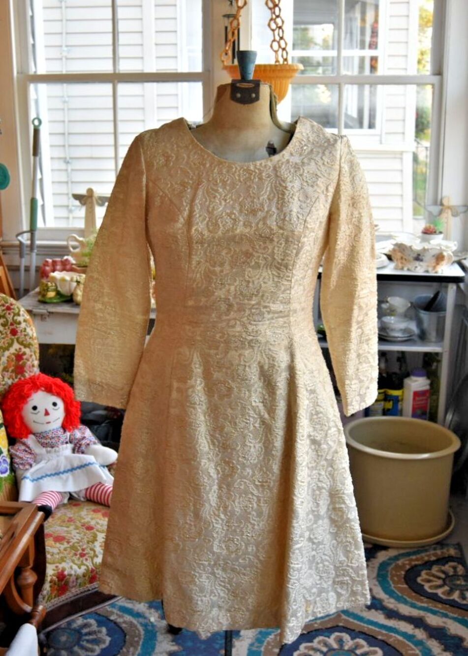 Vintage Gold Lame' 1950s A-Line Cocktail Dress Brocade Size Small